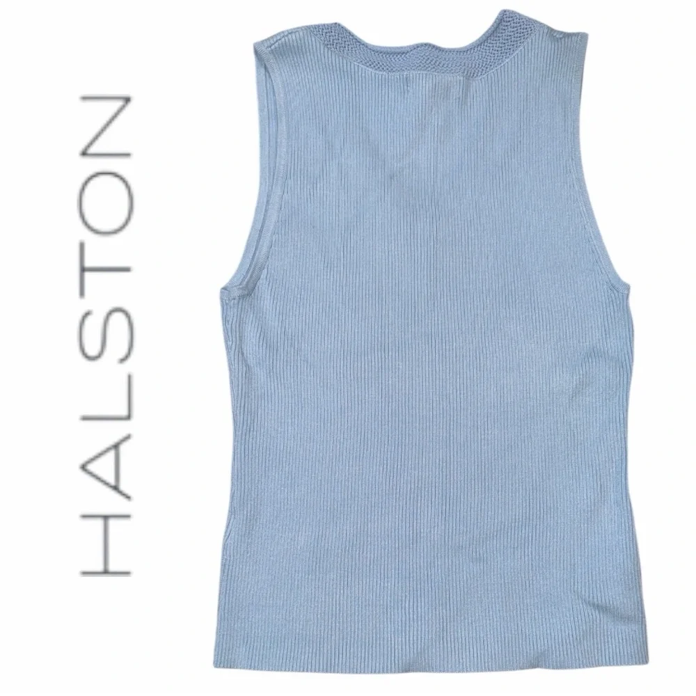 Halston Light Blue VNeck Light Blue Sweater‎ Tank - Size M - Picture 3 of 3